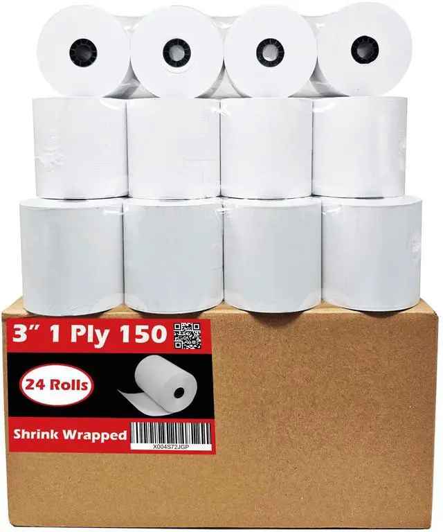 Main image of (24 Rolls) 3" x 150' 1 Ply Bond (Non Thermal Kitchen Printer Paper) POS Receipt Cash Register For Star SP700 SRP275 SMP200 TMU200 MP500 NCR 2174 XR200 IMPACT Printers Requires Ribbons ERC30/34/38