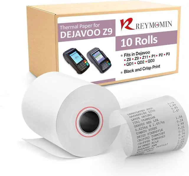 Main image of Thermal Paper Rolls for Dejavoo Z8, Z9, Z11, P1, P3, P8, QD1, QD2, QD4, QD5 BPAFree Receipt Paper for Credit Card Machines 10 Rolls