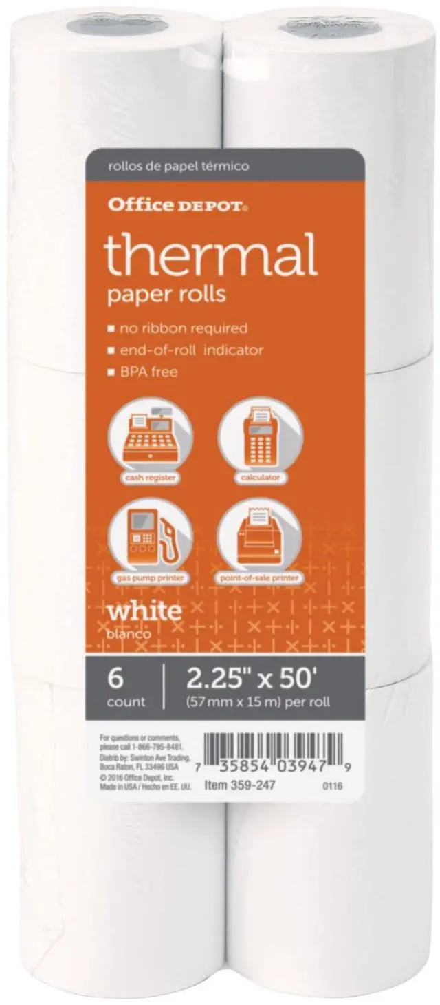 Main image of Brand Thermal Paper Rolls, 2 1/4" x 50', White, Pack Of 6