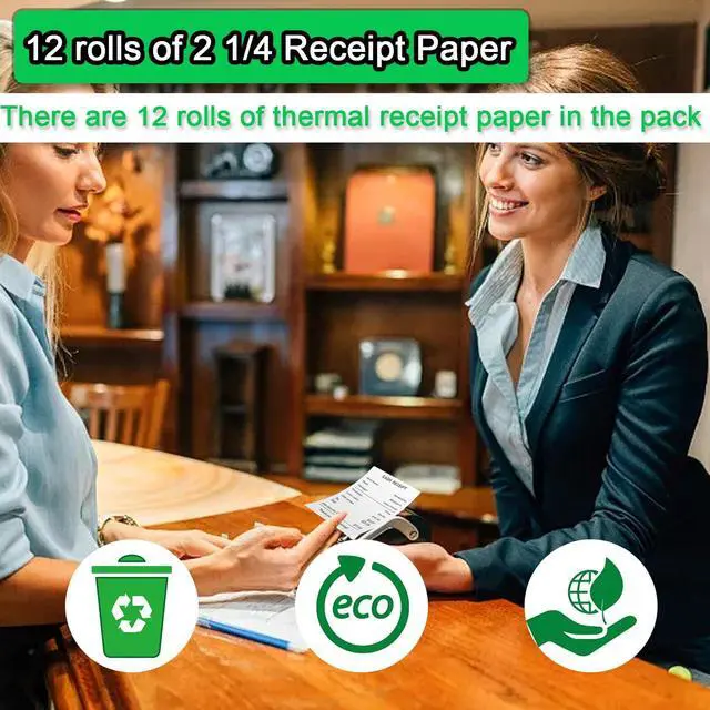 Alt view image 5 of 6 - (12 Rolls) Thermal Receipt Paper 2 1/4" x 39', Mini Credit Card Paper Compatible with Most Credit Card Machines, Handheld Terminals, and Mini POS Cash Register Printers