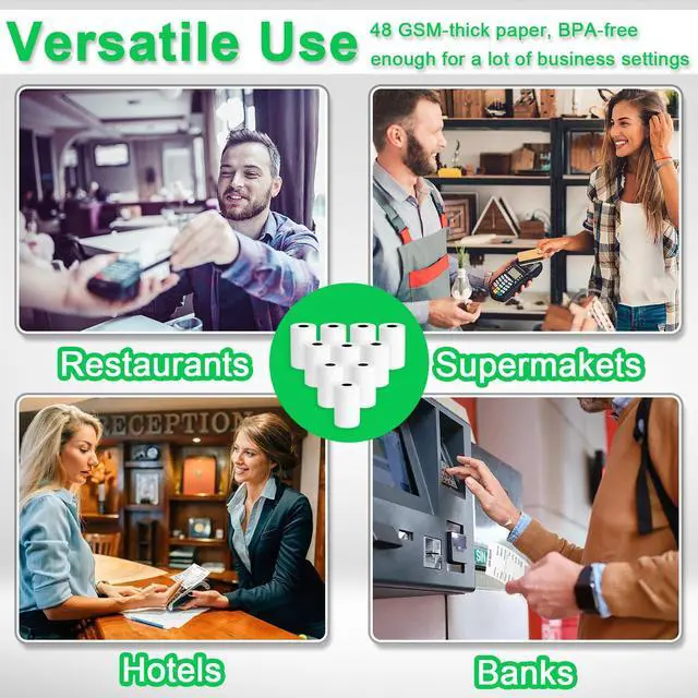 Alt view image 6 of 6 - (12 Rolls) Thermal Receipt Paper 2 1/4" x 39', Mini Credit Card Paper Compatible with Most Credit Card Machines, Handheld Terminals, and Mini POS Cash Register Printers
