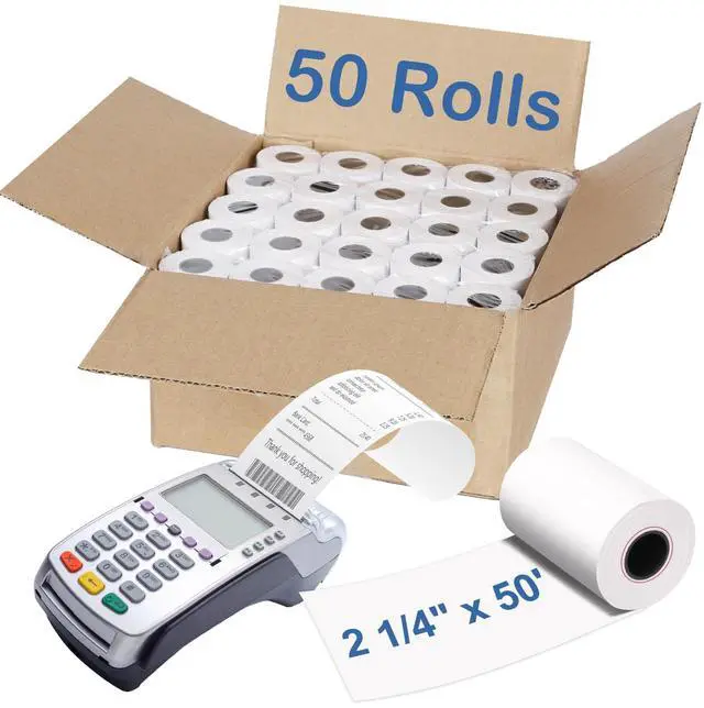 Main image of 2 1/4" x 50' Thermal Paper Rolls (50 Rolls), BPA Free Receipt Paper, 58mm Thermal Receipt Paper Fits Mini POS Thermal Printer, Square Terminal Paper for Small Businesses
