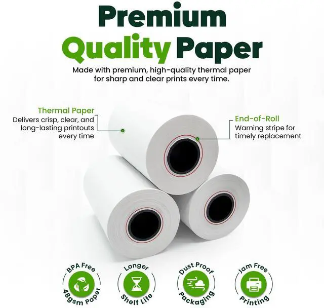 Alt view image 5 of 7 - Thermal Paper Receipt Rolls BPA-Free Receipt Paper for Credit Card Machines Fits All Standard Terminals (Size: 2 1/4" x 50 ft) (Pack of 10)