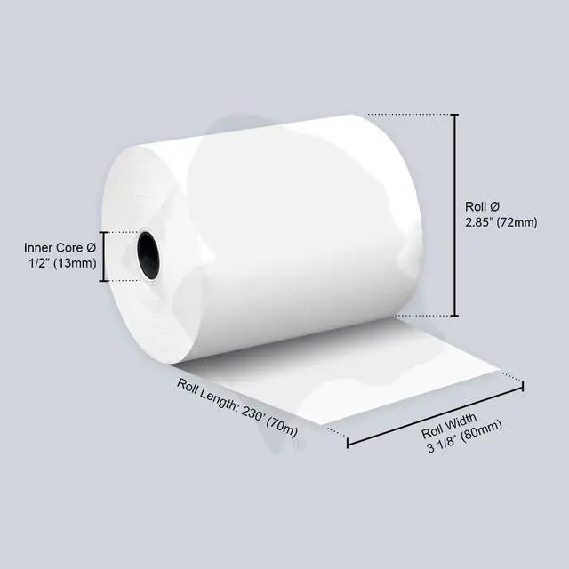 Alt view image 7 of 7 - 55gsm 3 1/8 x 230 Thermal Paper Receipt Roll Clover Station Solo Duo TM-T88 T20 T90 Bixolon SRP-350 370, 3.125 x 230 ft Cash Register Paper, BPA Free, 10 Rolls