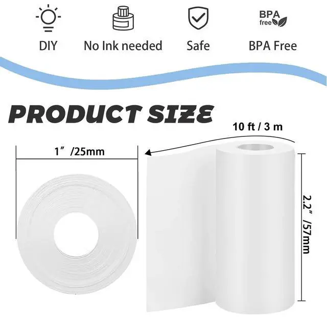 Alt view image 2 of 7 - 10 Rolls Self-Adhesive Thermal Paper, Glossy Thermal Printer Paper for Mini Portable Printer, 57 x 25mm, Thermal Labels for Most Pocket Printer