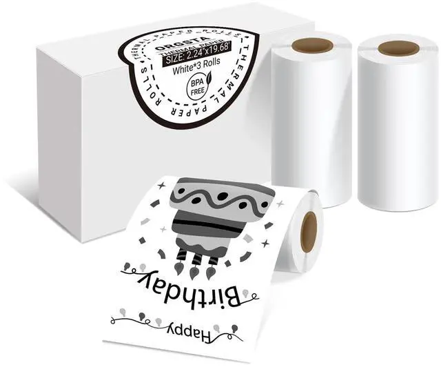 Main image of Thermal Paper Roll, Printable Thermal Receipt Paper, Till Roll Label for S002 Mini Printer, POS Printer, Kids Instant Print Camera, Terminal Credit Card Machines - 57mm x 6m (3 Rolls)