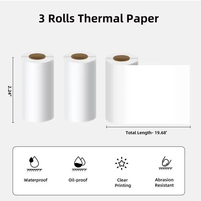 Alt view image 2 of 4 - Thermal Paper Roll, Printable Thermal Receipt Paper, Till Roll Label for S002 Mini Printer, POS Printer, Kids Instant Print Camera, Terminal Credit Card Machines - 57mm x 6m (3 Rolls)