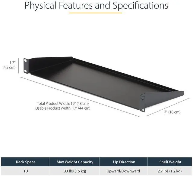 Alt view image 2 of 7 - 1U Server Rack Shelf, Universal Rack Mount Cantilever Tray for 19" Network Equipment Cabinet, Heavy Duty Steel