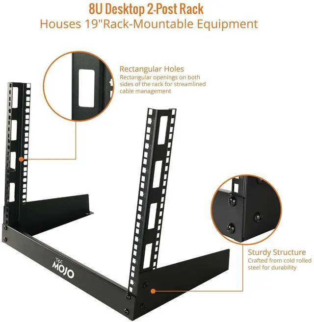 Alt view image 4 of 6 - 2 Post 8U Desktop Server Rack Small Open Frame Rack for 19in AV/Data/Audio/Studio Equipment Free Standing Home/Office Rack,Square Hole
