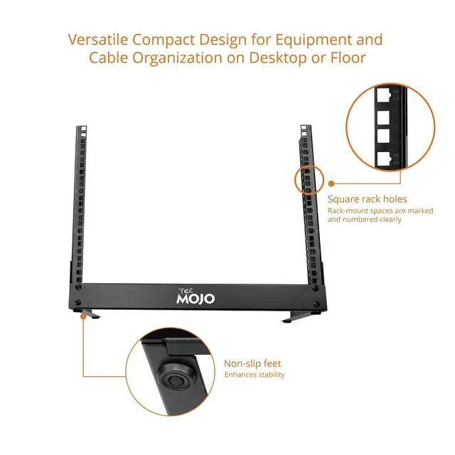 Alt view image 5 of 6 - 2 Post 8U Desktop Server Rack Small Open Frame Rack for 19in AV/Data/Audio/Studio Equipment Free Standing Home/Office Rack,Square Hole