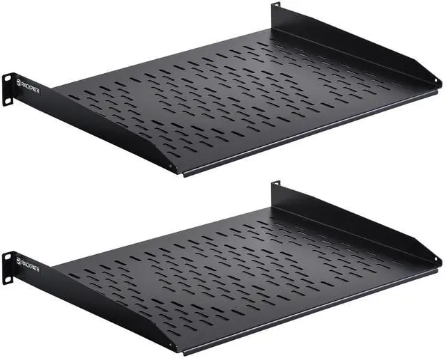 Main image of 1U Cantilever Universal Rack Shelf - 14in Deep Rackmount Shelf for 19 AV/Network Equipment Racks 55lbs Capacity - 2Pack
