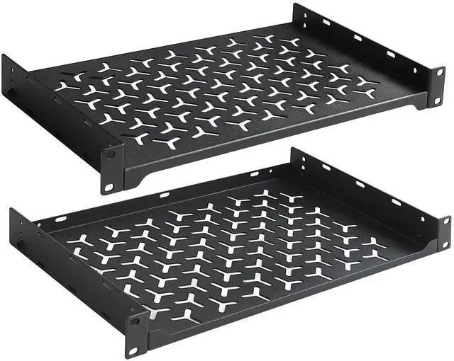 Main image of 2 Pack 1U Server Rack Shelf, 19 Inch Universal Network Rack Mount Tray, 10 Inches Deep Vented Cantilever Shelf for AV/IT Equipment, Black