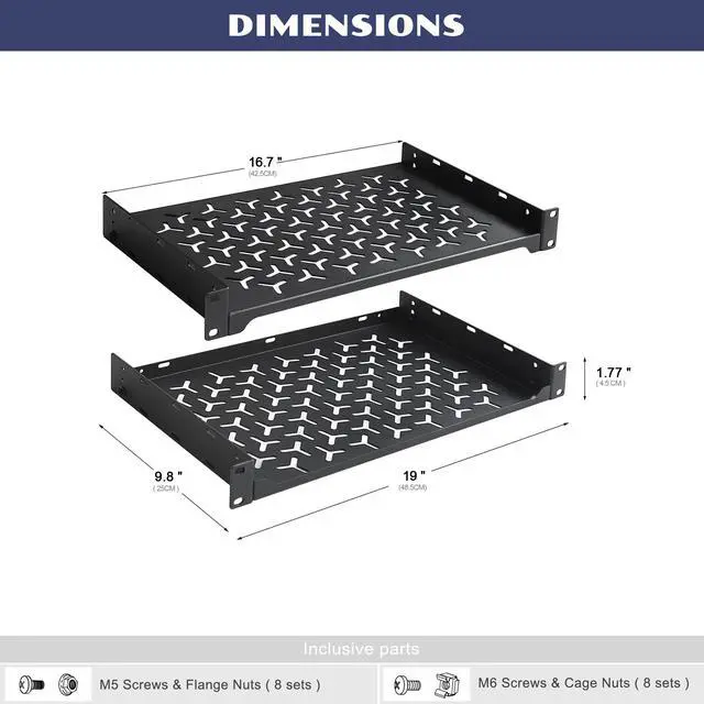 Alt view image 2 of 6 - 2 Pack 1U Server Rack Shelf, 19 Inch Universal Network Rack Mount Tray, 10 Inches Deep Vented Cantilever Shelf for AV/IT Equipment, Black