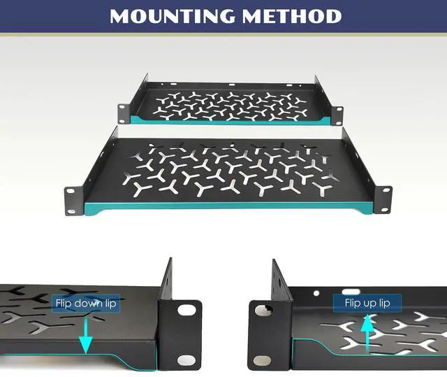Alt view image 3 of 6 - 2 Pack 1U Server Rack Shelf, 19 Inch Universal Network Rack Mount Tray, 10 Inches Deep Vented Cantilever Shelf for AV/IT Equipment, Black