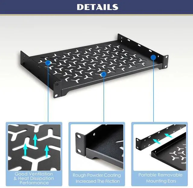 Alt view image 4 of 6 - 2 Pack 1U Server Rack Shelf, 19 Inch Universal Network Rack Mount Tray, 10 Inches Deep Vented Cantilever Shelf for AV/IT Equipment, Black