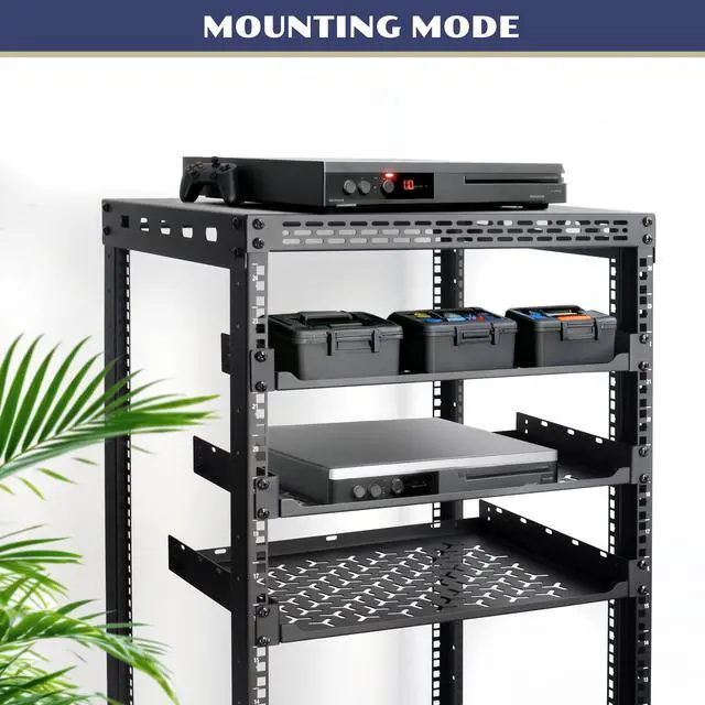 Alt view image 6 of 6 - 2 Pack 1U Server Rack Shelf, 19 Inch Universal Network Rack Mount Tray, 10 Inches Deep Vented Cantilever Shelf for AV/IT Equipment, Black
