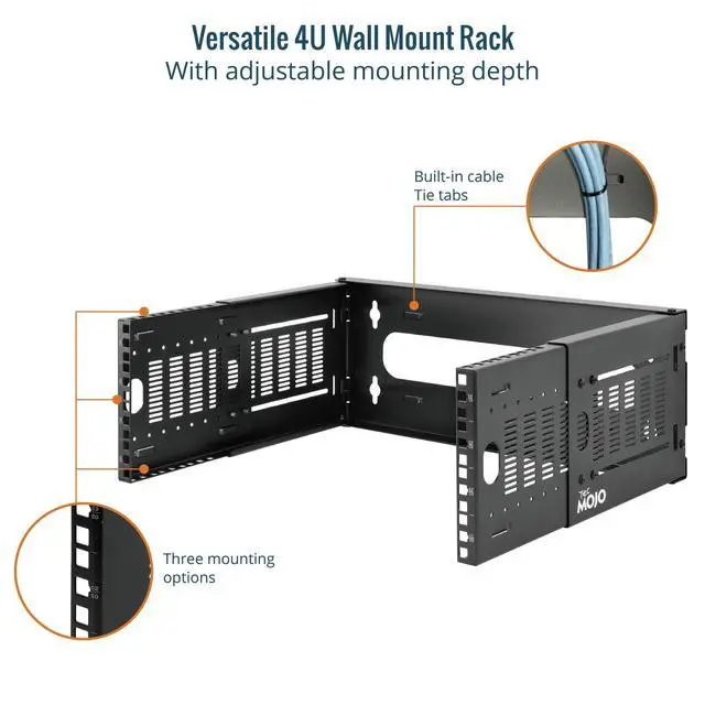 Alt view image 5 of 7 - 4U Wall Mount Network Rack, 19" Open Frame Patch Panel Bracket with Adjustable Depth 9.7-15.9 in, Fits Shallow IT Equipments, 110 lbs Capacity, EIA-310 Compliant