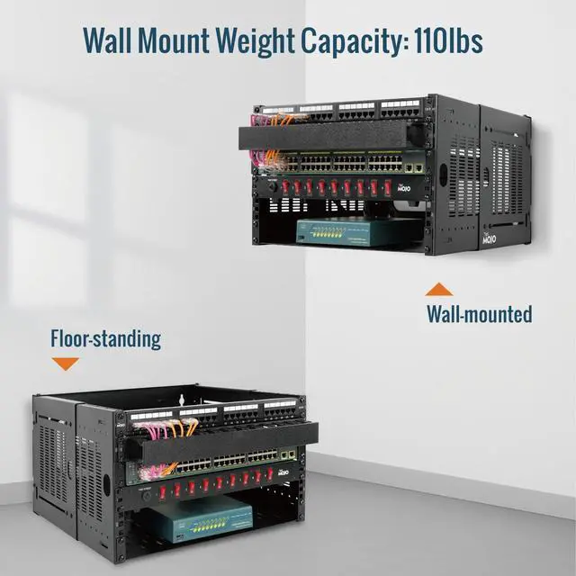 Alt view image 3 of 7 - 4U Wall Mount Network Rack, 19" Open Frame Patch Panel Bracket with Adjustable Depth 9.7-15.9 in, Fits Shallow IT Equipments, 110 lbs Capacity, EIA-310 Compliant