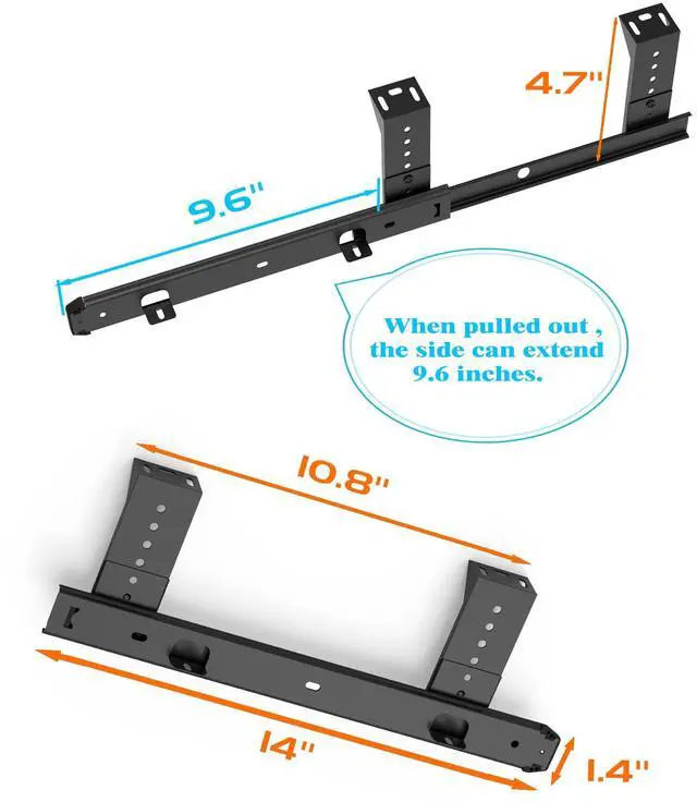 Alt view image 4 of 6 - Heavy Duty 12/14/16/18 inches Thickness Steel Construction Ball Bearing Keyboard Slides Keyboard Drawer Slides Tray Accessories Cabinet Furniture Hardware Rails (14 inches, Black)
