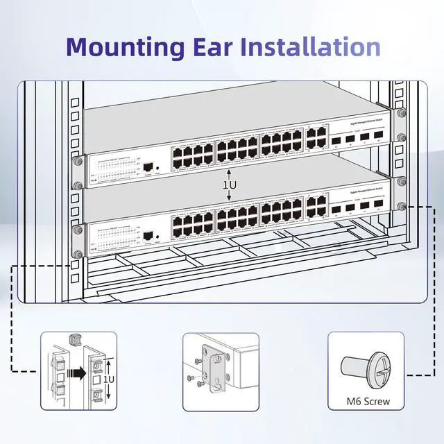Alt view image 3 of 6 - Rack Mount Kit Universal Adjustable 19 Inch Rack Ears for HP/ProCurve/Aruba/OfficeConnect/HPE and Other Switches