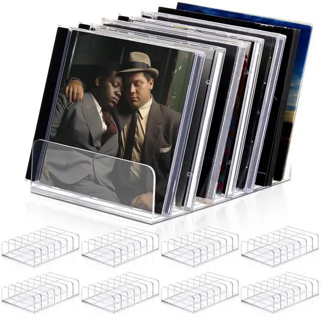 Main image of 8 Pack Clear Acrylic CD Holder, DVD/CD Storage Box Record Display Rack Organizers Holds up to 14 Standard DVD Cases for Media Shelf Storage and Organization