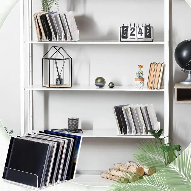 Alt view image 5 of 6 - 8 Pack Clear Acrylic CD Holder, DVD/CD Storage Box Record Display Rack Organizers Holds up to 14 Standard DVD Cases for Media Shelf Storage and Organization