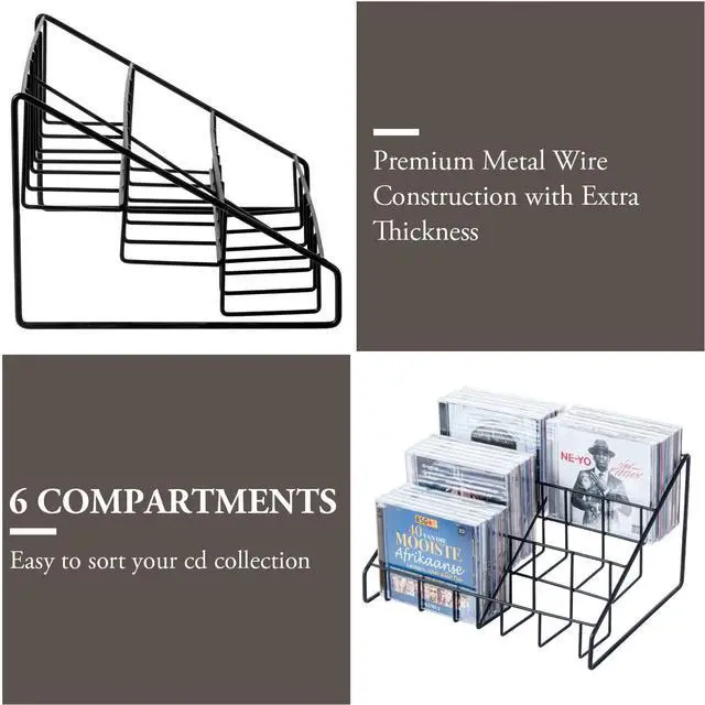 Alt view image 2 of 7 - 2 Pcs CD Rack Tower, 3-Tier DVD Stand Holder, Tabletop Compact Disc Jewel Case Storage, Step Tier Office Media Organizer, Modern Matte Black Metal Wire