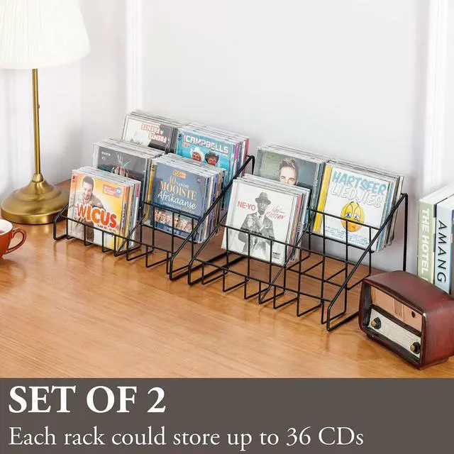 Alt view image 3 of 7 - 2 Pcs CD Rack Tower, 3-Tier DVD Stand Holder, Tabletop Compact Disc Jewel Case Storage, Step Tier Office Media Organizer, Modern Matte Black Metal Wire