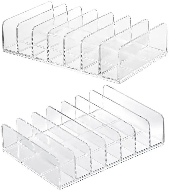 Main image of Clear CD Holder - 7 Slot CD Storage Box CD DVD Display Rack Tray Holds up to 14 Standard CD Cases, Tabletop Plastic File Divider for paper Mail Bill Eyeshadow Palette Organizer, 2-Pack