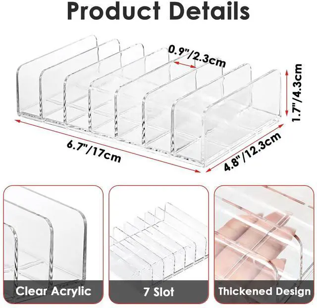 Alt view image 2 of 4 - Clear CD Holder - 7 Slot CD Storage Box CD DVD Display Rack Tray Holds up to 14 Standard CD Cases, Tabletop Plastic File Divider for paper Mail Bill Eyeshadow Palette Organizer, 2-Pack
