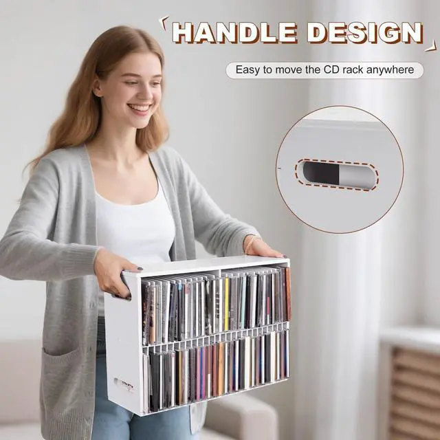 Alt view image 3 of 6 - 52 Slots CD Storage Holder, Wall-Mounted CD Display Stand Jewel Cases Organizer Rack, Stackable Disc Case Holder for Theatre Room