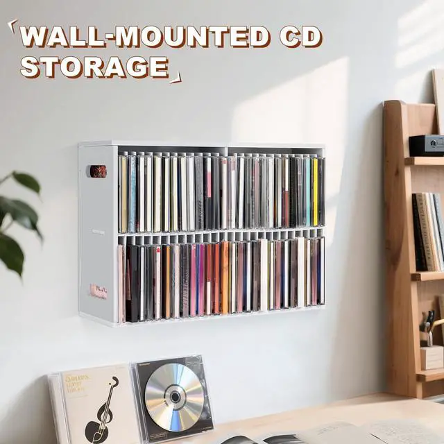 Alt view image 4 of 6 - 52 Slots CD Storage Holder, Wall-Mounted CD Display Stand Jewel Cases Organizer Rack, Stackable Disc Case Holder for Theatre Room