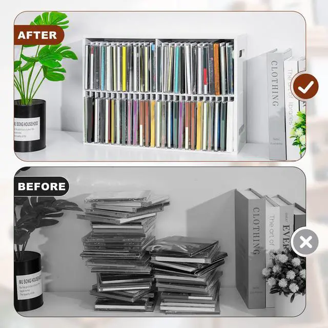 Alt view image 5 of 6 - 52 Slots CD Storage Holder, Wall-Mounted CD Display Stand Jewel Cases Organizer Rack, Stackable Disc Case Holder for Theatre Room