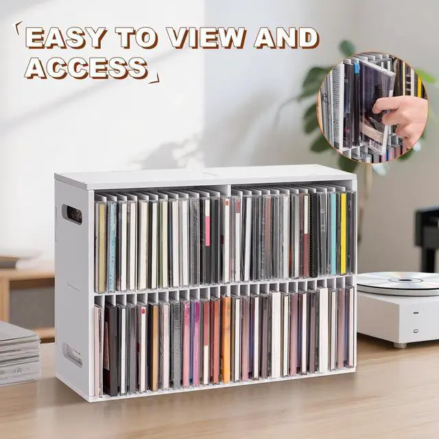Alt view image 6 of 6 - 52 Slots CD Storage Holder, Wall-Mounted CD Display Stand Jewel Cases Organizer Rack, Stackable Disc Case Holder for Theatre Room