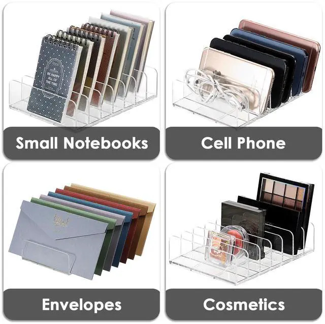 Alt view image 3 of 4 - Clear CD Holder - 7 Slot CD Storage Box CD DVD Display Rack Tray Holds up to 14 Standard CD Cases, Tabletop Plastic File Divider for paper Mail Bill Eyeshadow Palette Organizer, 2-Pack