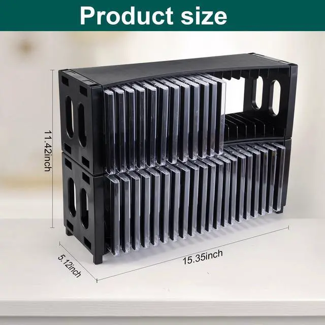 Alt view image 2 of 7 - Stackable CD Storage Rack - 2 Pack ABS Organizer Holds 40 Slim CD Cases, Ideal for Home, Office, Music Room