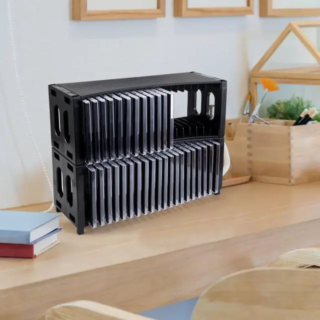 Alt view image 6 of 7 - Stackable CD Storage Rack - 2 Pack ABS Organizer Holds 40 Slim CD Cases, Ideal for Home, Office, Music Room