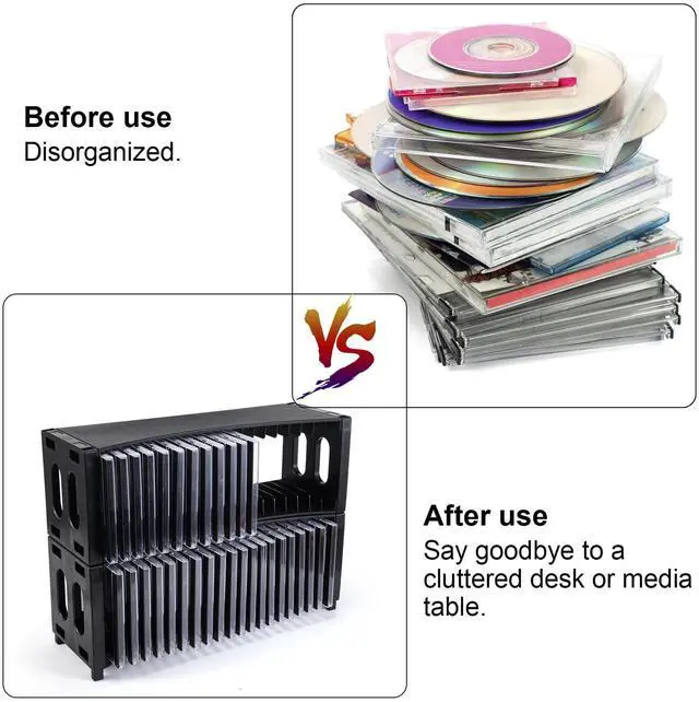 Alt view image 5 of 7 - Stackable CD Storage Rack - 2 Pack ABS Organizer Holds 40 Slim CD Cases, Ideal for Home, Office, Music Room