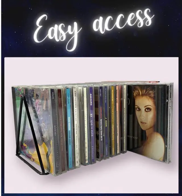 Alt view image 2 of 7 - CD Storage Rack Organizer Stand - Compact Disc Holder Display Shelf for CDs, DVDs and Video Games, Holds 18 Jewel Cases - Practical and Functional Wire Metal CD Case Holder (Black, 1)