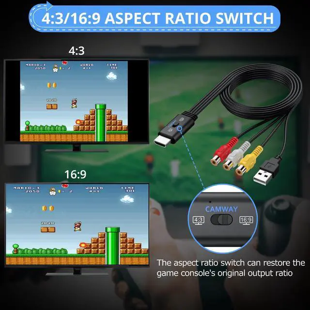 Alt view image 4 of 7 - RCA to HDMI Converter Female Cable - 1080P AV to HDMI Adapter for Wii/PS1/PS2/N64/Xbox/DVD/VHS/VCR,16:9/4:3 Conversion,Composite CVBS Audio Video Adapter,PAL,NTSC Support,Lossless Transmission