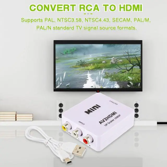 Alt view image 6 of 7 - RCA to HDMI Converter,1080P RCA Composite CVBS AV to HDMI Video Audio Converter Adapter with USB Power Cable,Compatible with N64 Wii PS2 Xbox VHS VCR Camera DVD, Support PAL/NTSCWhite