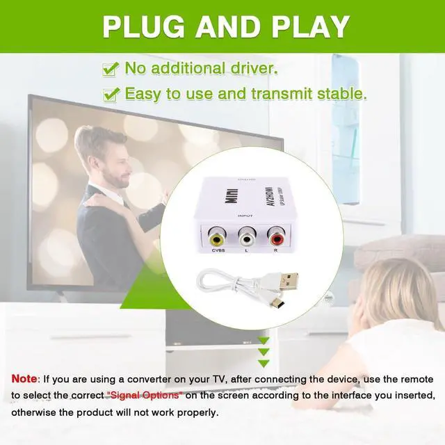 Alt view image 7 of 7 - RCA to HDMI Converter,1080P RCA Composite CVBS AV to HDMI Video Audio Converter Adapter with USB Power Cable,Compatible with N64 Wii PS2 Xbox VHS VCR Camera DVD, Support PAL/NTSCWhite