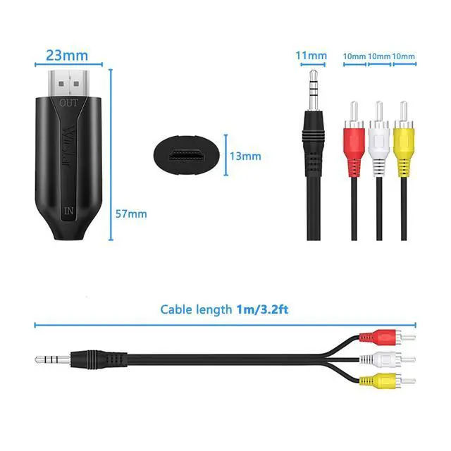 Alt view image 3 of 7 - RCA to HDMI Converter 1080P CVBS Composite AV to HDMI Video Audio Cable Converter Adapter for PS3 TV STB PC Laptop VHS VCR Camera DVD Players