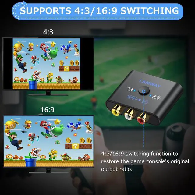 Alt view image 4 of 7 - RCA to HDMI Converter - 1080P AV to HDMI Video Converter 16:9/4:3 Conversion Mini Composite CVBS Audio Video Adapter Supports PAL,NTSC for Wii,PS1,PS2,N64,X-Box,VHS, VCR, Blue-Ray DVD Players