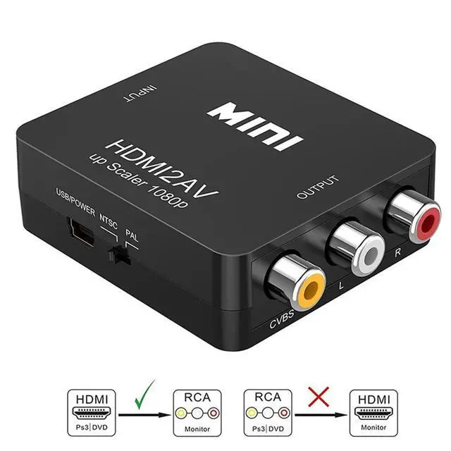 Alt view image 3 of 4 - MINI HDMI-Compatible to RCA AV/CVBS Composite Video AV Converter Adapter HDMI2AV for TV VHS VCR DVD (Black)