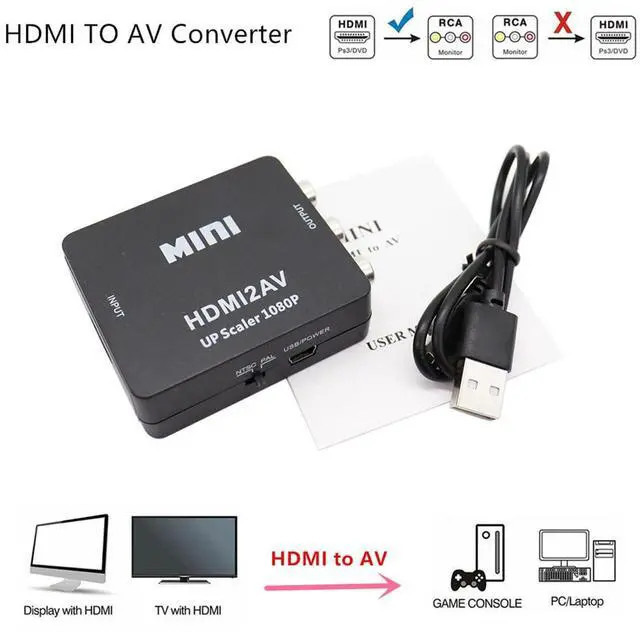 Alt view image 4 of 4 - MINI HDMI-Compatible to RCA AV/CVBS Composite Video AV Converter Adapter HDMI2AV for TV VHS VCR DVD (Black)