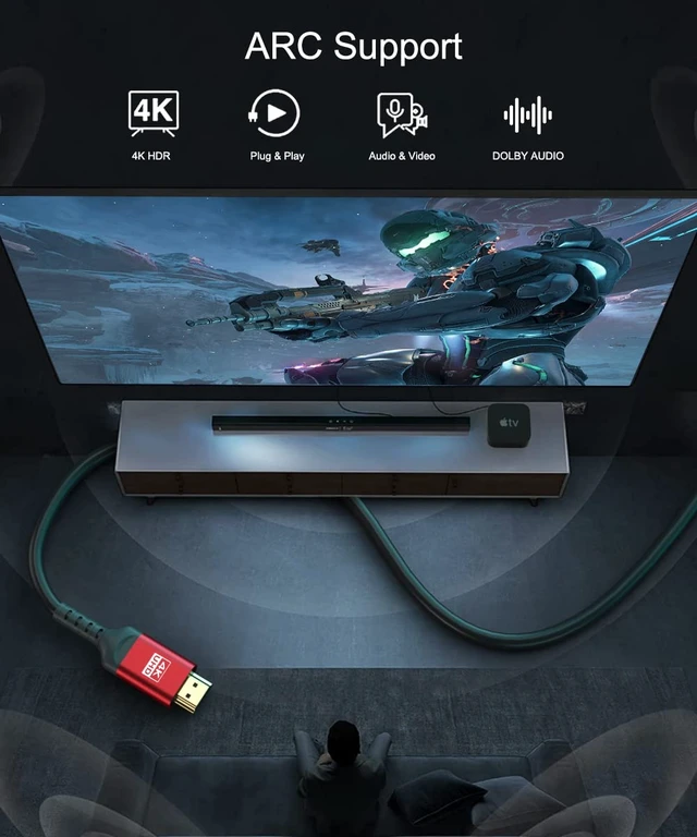 Alt view image 6 of 7 - 4K@60Hz HDMI Cable, High Speed 18Gbps with HDR10 & HDCP2.2, CL3 Rated for in-Wall Installation, Available in 12ft 25ft 50ft, Compatible with TV, Projector, PC, Laptop & Gaming Consoles