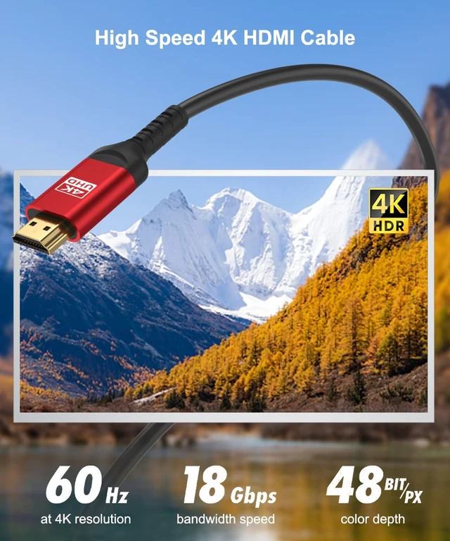 Alt view image 2 of 7 - 4K@60Hz HDMI Cable, High Speed 18Gbps with HDR10 & HDCP2.2, CL3 Rated for in-Wall Installation, Available in 12ft 25ft 50ft, Compatible with TV, Projector, PC, Laptop & Gaming Consoles