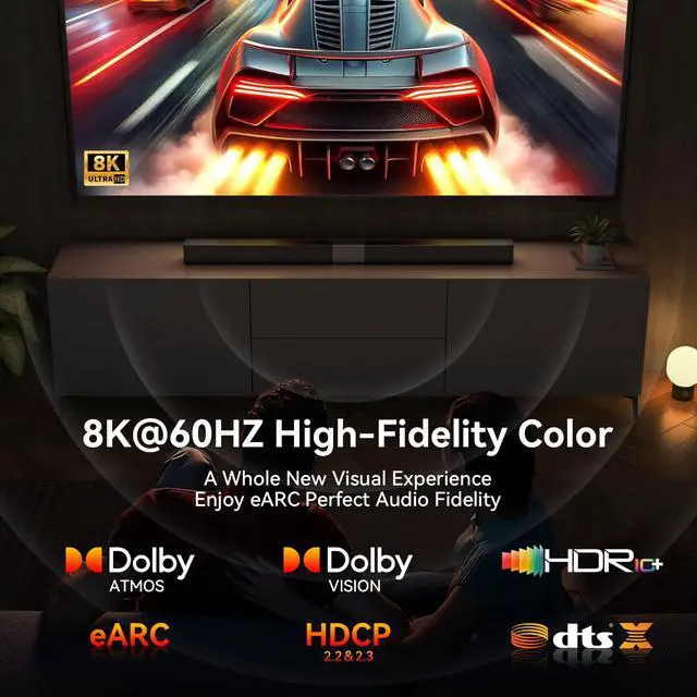 Alt view image 6 of 6 - Fiber Optic HDMI 2.1 Cable 40FT,48Gbps Ultra High Speed Braided Uni-Directional Cord-8K@60Hz 4K@120Hz/144Hz HDCP 2.2&2.3 eARC DTS:X HDR10 VRR Compatible for RTX 5090/PS5/Xbox X/S/TV etc