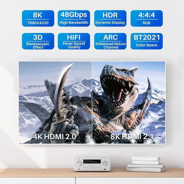 Alt view image 3 of 7 - 8K Fiber Optic HDMI 2.1 Cable 40 Feet, Active Optical HDMI Cord for 8K@60Hz 4K@120Hz 2K@240Hz Dynamic HDR eARC HDCP2.2&2.3 4:4:4 3D,Compatible PS5/PS4,Ultra HD TV(12.2m)
